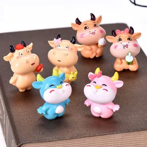 Miniture Fairy Garden Accessories Supplies Resin Cattle Kids Toys Pot Bonsai Miniature Garden Terrariums Fairy Garden Animals Figurine Kits Items Car Interior Decoration Cartoon Table Ornaments